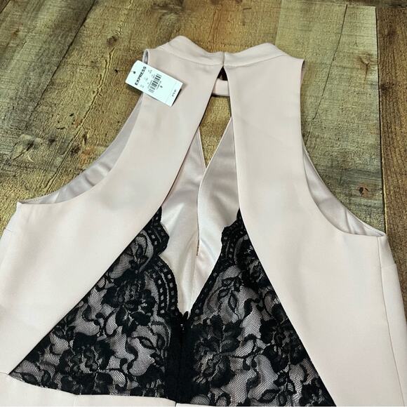 Express Women's NEW Pink Black Lace Fully Lined Date Night Halter Dress Sz 6 - Picture 7 of 7